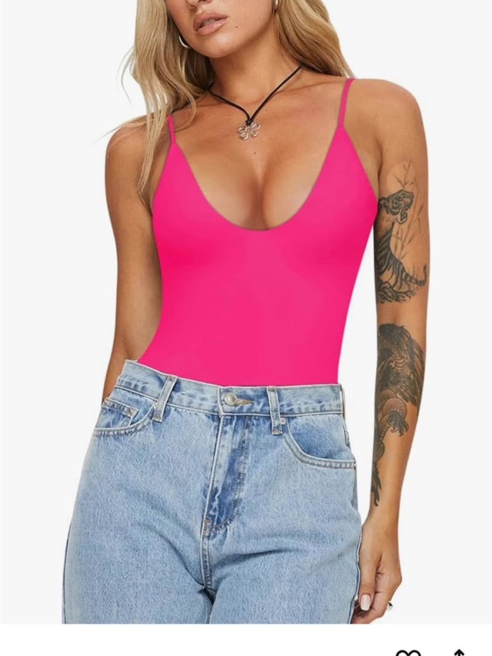Scoop Neck Sleeveless Bodysuit in Hot Pink